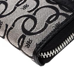 Cerruti 1881 Black Canvas and Croc Embossed Leather Trim Anna Zip Around Wallet