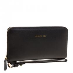 Pre Owned Cerruti 1881 Black Leather Cerrutic Zip Around Wristlet Wallet