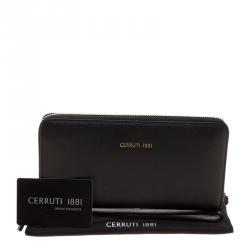 Pre Owned Cerruti 1881 Black Leather Cerrutic Zip Around Wristlet Wallet