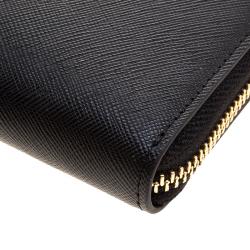 Pre Owned Cerruti 1881 Black Leather Cerrutic Zip Around Wristlet Wallet