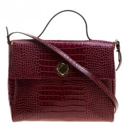 Cerruti 1881 Burgundy Croc Embossed Leather Cerrutis Top Handle Bag