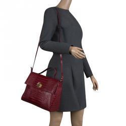 Cerruti 1881 Burgundy Croc Embossed Leather Cerrutis Top Handle Bag