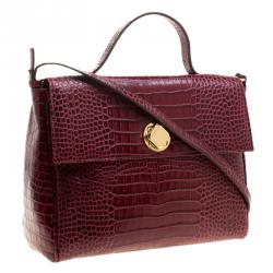 Cerruti 1881 Burgundy Croc Embossed Leather Cerrutis Top Handle Bag