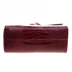 Cerruti 1881 Burgundy Croc Embossed Leather Cerrutis Top Handle Bag