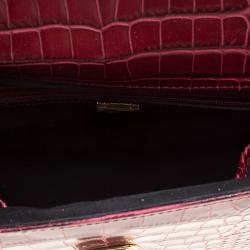 Cerruti 1881 Burgundy Croc Embossed Leather Cerrutis Top Handle Bag