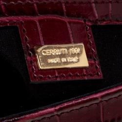 Cerruti 1881 Burgundy Croc Embossed Leather Cerrutis Top Handle Bag