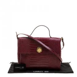 Cerruti 1881 Burgundy Croc Embossed Leather Cerrutis Top Handle Bag
