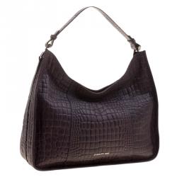 Pre Owned Cerruti 1881 Purple Croc Embossed Leather Alison Hobo