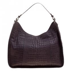 Pre Owned Cerruti 1881 Purple Croc Embossed Leather Alison Hobo