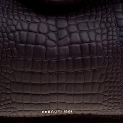 Pre Owned Cerruti 1881 Purple Croc Embossed Leather Alison Hobo