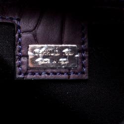 Pre Owned Cerruti 1881 Purple Croc Embossed Leather Alison Hobo