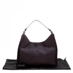 Pre Owned Cerruti 1881 Purple Croc Embossed Leather Alison Hobo