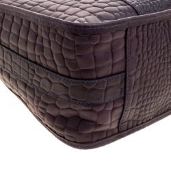 Pre Owned Cerruti 1881 Purple Croc Embossed Leather Alison Hobo