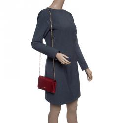 Pre Owned Cerruti 1881 Red Crocodile Embossed Leather Chain Shoulder Bag