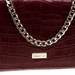 Pre Owned Cerruti 1881 Red Crocodile Embossed Leather Chain Shoulder Bag