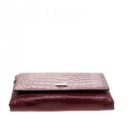 Pre Owned Cerruti 1881 Red Crocodile Embossed Leather Chain Shoulder Bag