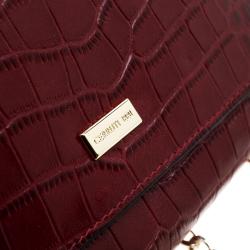 Pre Owned Cerruti 1881 Red Crocodile Embossed Leather Chain Shoulder Bag