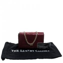 Pre Owned Cerruti 1881 Red Crocodile Embossed Leather Chain Shoulder Bag