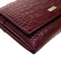 Pre Owned Cerruti 1881 Red Crocodile Embossed Leather Chain Shoulder Bag