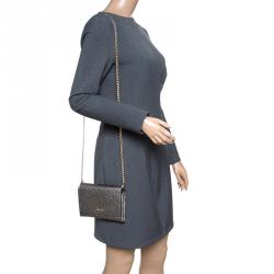 Pre Owned Cerruti 1881 Grey Leather Cerrutis Chain Clutch