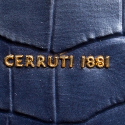 Cerruti 1881 Navy Blue Croc Embossed Leather Shopper Tote