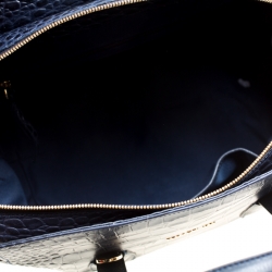 Cerruti 1881 Navy Blue Croc Embossed Leather Shopper Tote