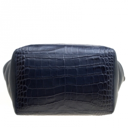 Cerruti 1881 Navy Blue Croc Embossed Leather Shopper Tote