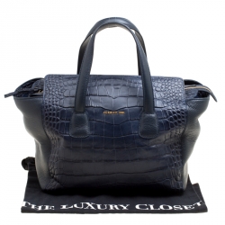 Cerruti 1881 Navy Blue Croc Embossed Leather Shopper Tote