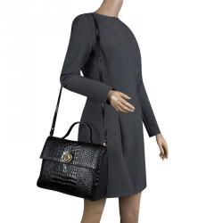 Pre Owned Cerruti 1881 Black Croc Embossed Leather Cerrutis Top Handle Bag