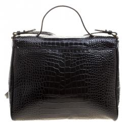 Pre Owned Cerruti 1881 Black Croc Embossed Leather Cerrutis Top Handle Bag
