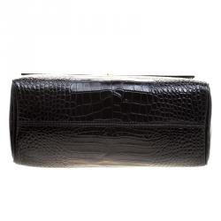 Pre Owned Cerruti 1881 Black Croc Embossed Leather Cerrutis Top Handle Bag