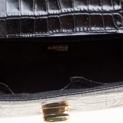 Pre Owned Cerruti 1881 Black Croc Embossed Leather Cerrutis Top Handle Bag
