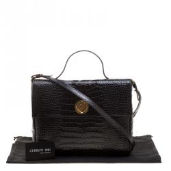 Pre Owned Cerruti 1881 Black Croc Embossed Leather Cerrutis Top Handle Bag