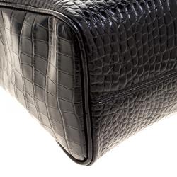 Pre Owned Cerruti 1881 Black Croc Embossed Leather Cerrutis Top Handle Bag