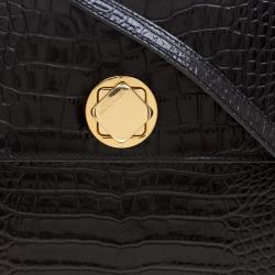 Pre Owned Cerruti 1881 Black Croc Embossed Leather Cerrutis Top Handle Bag