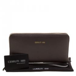 Pre Owned Cerruti 1881 Taupe Leather Cerrutic Zip Around Wristlet Wallet