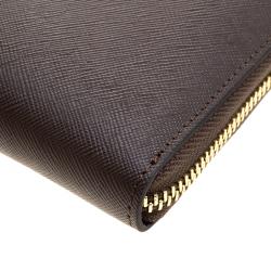 Pre Owned Cerruti 1881 Taupe Leather Cerrutic Zip Around Wristlet Wallet