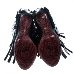 Cesaire Paciotti Black Leather Studded Fringe Peep Toe Booties Size 40