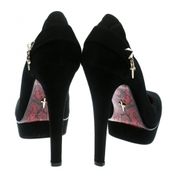 Cesare Paciotti Black Suede Square Toe Platform Pumps Size 38