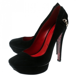 Cesare Paciotti Black Suede Square Toe Platform Pumps Size 38