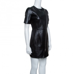 Cesare Paciotti Black Dagger Zip Detail Short Sleeve Leather Dress S