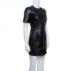 Pre Owned Cesare Paciotti Black Dagger Zip Detail Short Sleeve Leather Dress S
