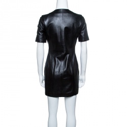 Pre Owned Cesare Paciotti Black Dagger Zip Detail Short Sleeve Leather Dress S