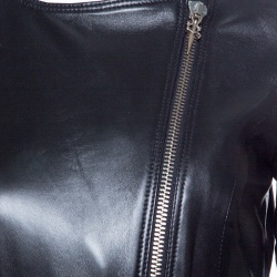 Pre Owned Cesare Paciotti Black Dagger Zip Detail Short Sleeve Leather Dress S