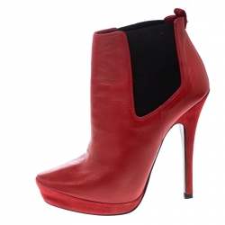 Cesare Paciotti Red Leather Platform Ankle Boots Size 37