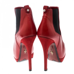 Cesare Paciotti Red Leather Platform Ankle Boots Size 37