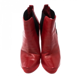 Cesare Paciotti Red Leather Platform Ankle Boots Size 37