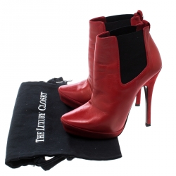 Cesare Paciotti Red Leather Platform Ankle Boots Size 37