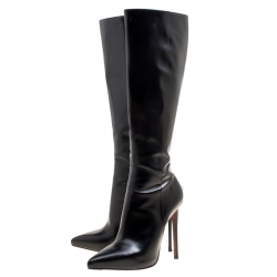 Cesare Paciotti Black Leather Dagger Detail Knee High Boots Size 40