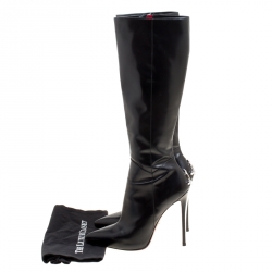 Cesare Paciotti Black Leather Dagger Detail Knee High Boots Size 40
